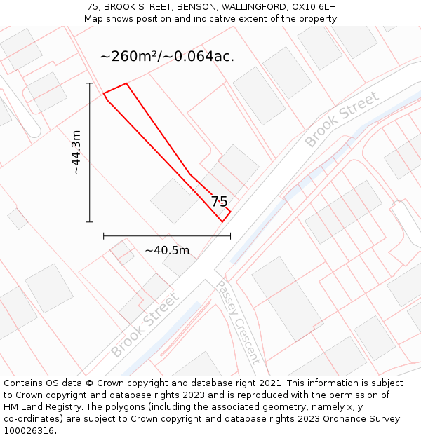 75, BROOK STREET, BENSON, WALLINGFORD, OX10 6LH: Plot and title map