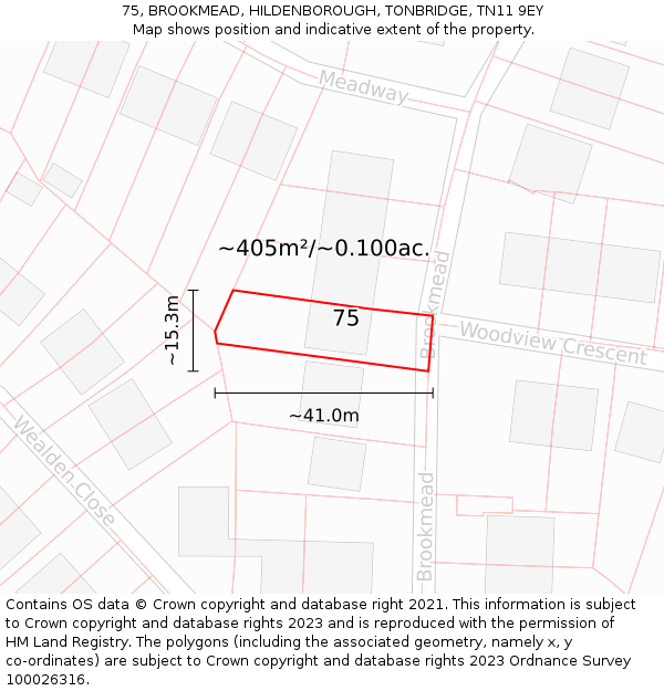 75, BROOKMEAD, HILDENBOROUGH, TONBRIDGE, TN11 9EY: Plot and title map