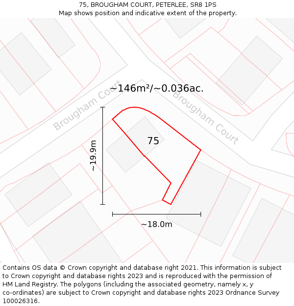 75, BROUGHAM COURT, PETERLEE, SR8 1PS: Plot and title map