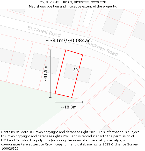 75, BUCKNELL ROAD, BICESTER, OX26 2DF: Plot and title map