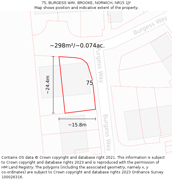 75, BURGESS WAY, BROOKE, NORWICH, NR15 1JY: Plot and title map