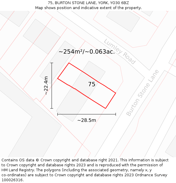 75, BURTON STONE LANE, YORK, YO30 6BZ: Plot and title map