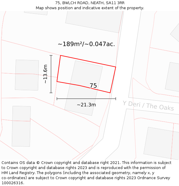 75, BWLCH ROAD, NEATH, SA11 3RR: Plot and title map