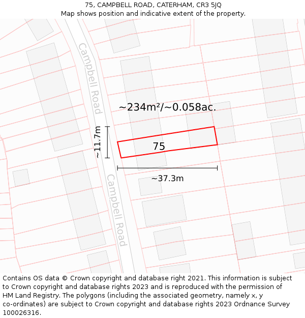 75, CAMPBELL ROAD, CATERHAM, CR3 5JQ: Plot and title map