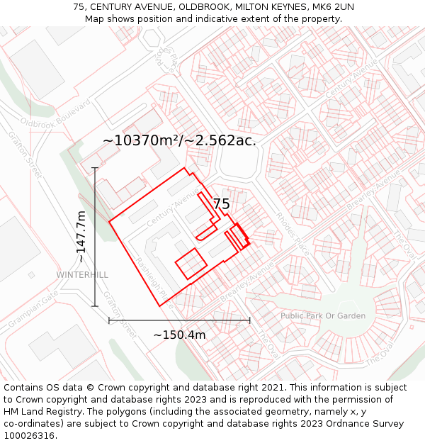 75, CENTURY AVENUE, OLDBROOK, MILTON KEYNES, MK6 2UN: Plot and title map