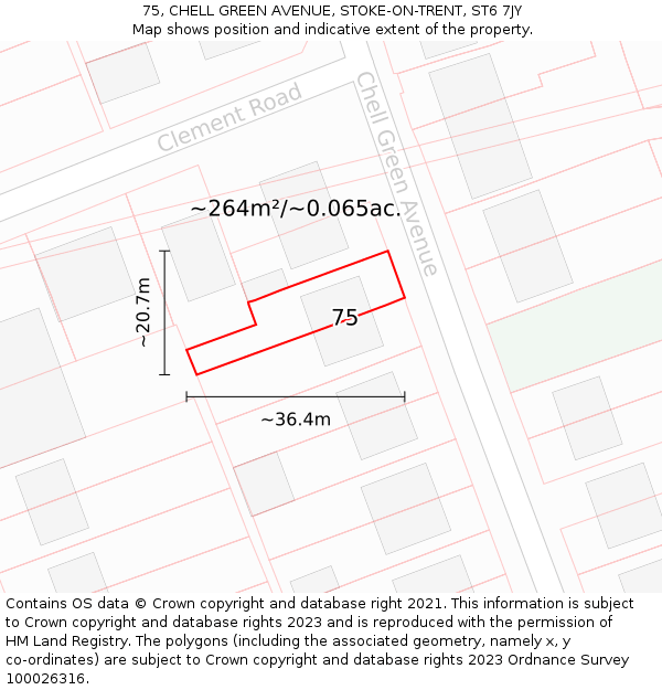 75, CHELL GREEN AVENUE, STOKE-ON-TRENT, ST6 7JY: Plot and title map