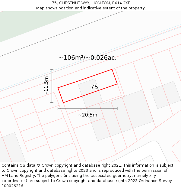 75, CHESTNUT WAY, HONITON, EX14 2XF: Plot and title map