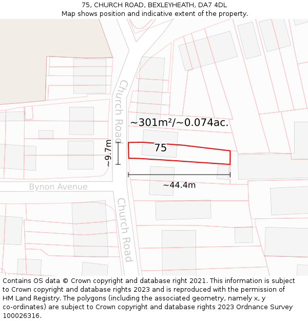 75, CHURCH ROAD, BEXLEYHEATH, DA7 4DL: Plot and title map