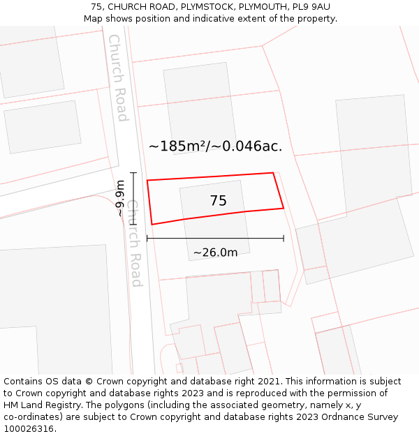 75, CHURCH ROAD, PLYMSTOCK, PLYMOUTH, PL9 9AU: Plot and title map