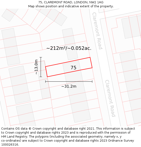 75, CLAREMONT ROAD, LONDON, NW2 1AG: Plot and title map