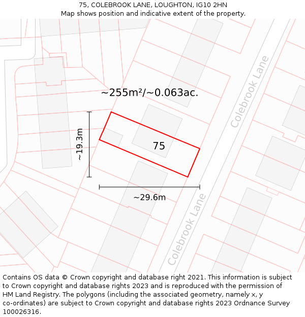 75, COLEBROOK LANE, LOUGHTON, IG10 2HN: Plot and title map