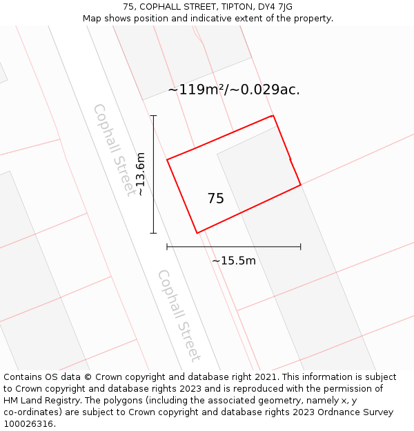 75, COPHALL STREET, TIPTON, DY4 7JG: Plot and title map