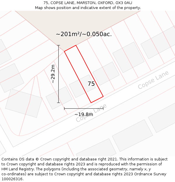 75, COPSE LANE, MARSTON, OXFORD, OX3 0AU: Plot and title map