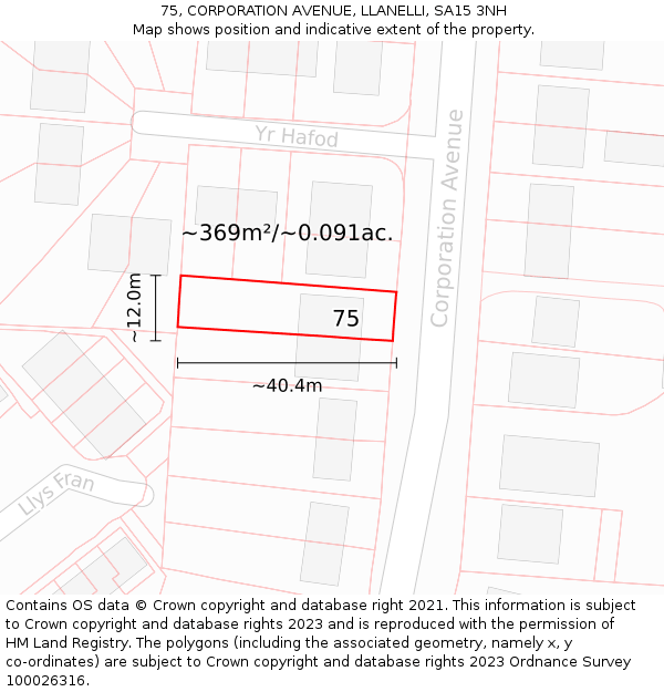 75, CORPORATION AVENUE, LLANELLI, SA15 3NH: Plot and title map