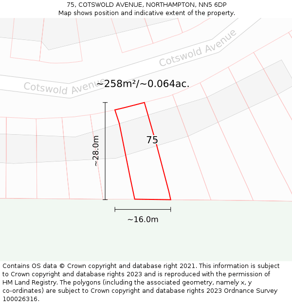 75, COTSWOLD AVENUE, NORTHAMPTON, NN5 6DP: Plot and title map