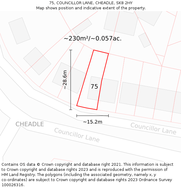 75, COUNCILLOR LANE, CHEADLE, SK8 2HY: Plot and title map