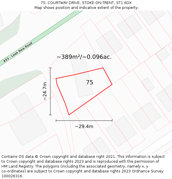 75, COURTWAY DRIVE, STOKE-ON-TRENT, ST1 6DX: Plot and title map