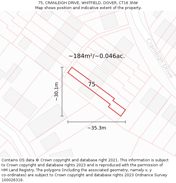 75, CRANLEIGH DRIVE, WHITFIELD, DOVER, CT16 3NW: Plot and title map