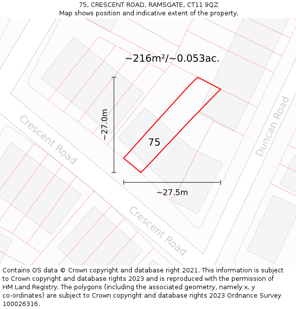 75, CRESCENT ROAD, RAMSGATE, CT11 9QZ: Plot and title map