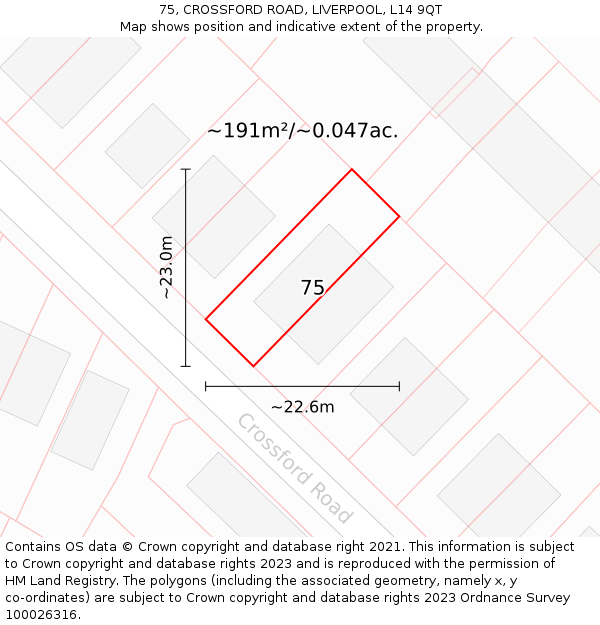 75, CROSSFORD ROAD, LIVERPOOL, L14 9QT: Plot and title map