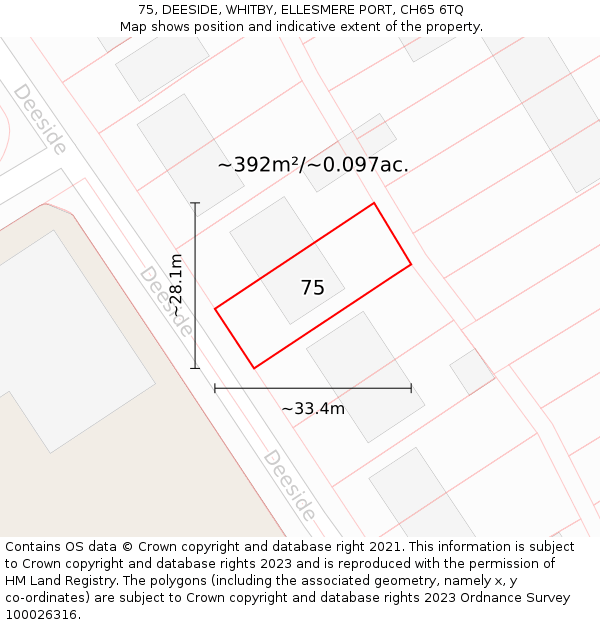 75, DEESIDE, WHITBY, ELLESMERE PORT, CH65 6TQ: Plot and title map