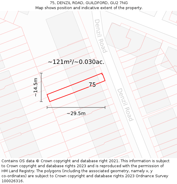 75, DENZIL ROAD, GUILDFORD, GU2 7NG: Plot and title map