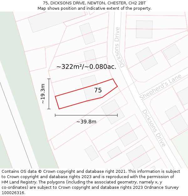 75, DICKSONS DRIVE, NEWTON, CHESTER, CH2 2BT: Plot and title map