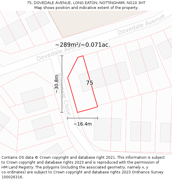 75, DOVEDALE AVENUE, LONG EATON, NOTTINGHAM, NG10 3HT: Plot and title map