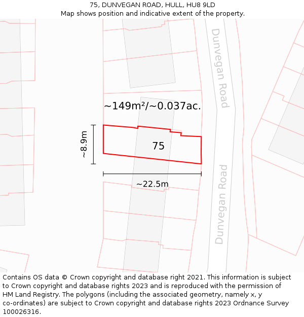 75, DUNVEGAN ROAD, HULL, HU8 9LD: Plot and title map