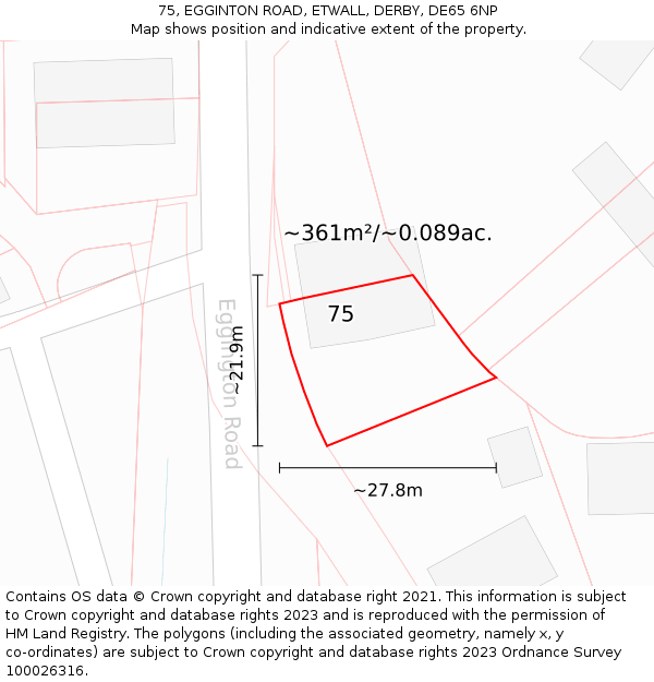 75, EGGINTON ROAD, ETWALL, DERBY, DE65 6NP: Plot and title map