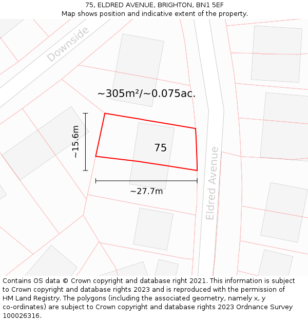 75, ELDRED AVENUE, BRIGHTON, BN1 5EF: Plot and title map