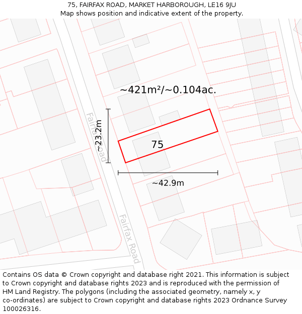 75, FAIRFAX ROAD, MARKET HARBOROUGH, LE16 9JU: Plot and title map