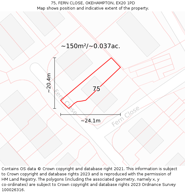 75, FERN CLOSE, OKEHAMPTON, EX20 1PD: Plot and title map