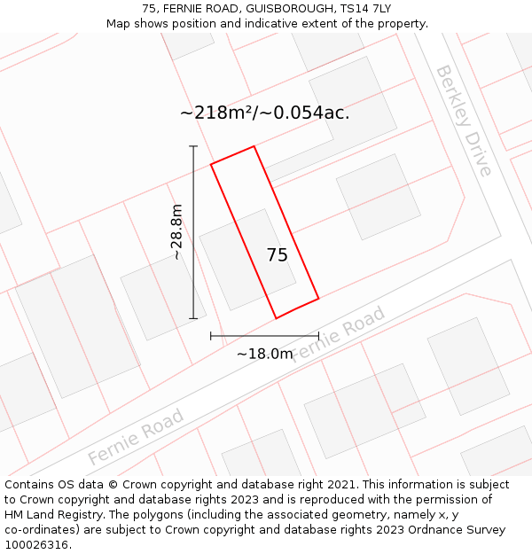 75, FERNIE ROAD, GUISBOROUGH, TS14 7LY: Plot and title map