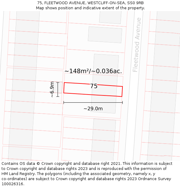 75, FLEETWOOD AVENUE, WESTCLIFF-ON-SEA, SS0 9RB: Plot and title map