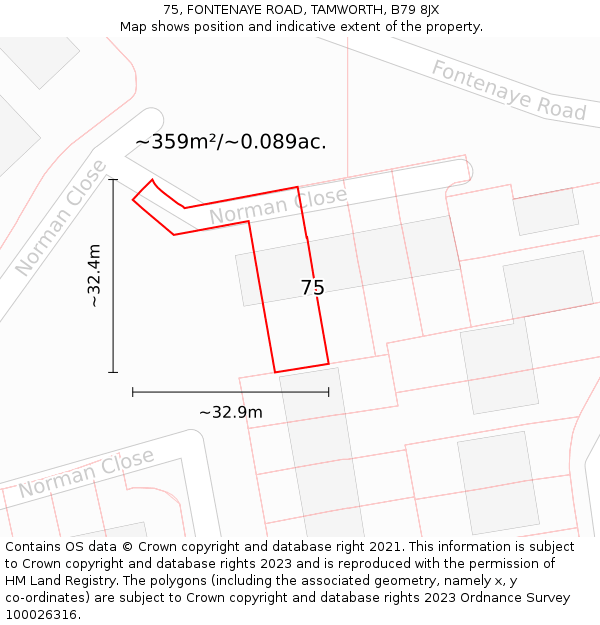 75, FONTENAYE ROAD, TAMWORTH, B79 8JX: Plot and title map