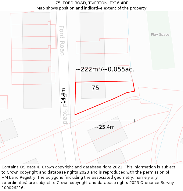 75, FORD ROAD, TIVERTON, EX16 4BE: Plot and title map