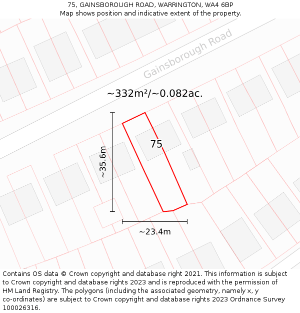 75, GAINSBOROUGH ROAD, WARRINGTON, WA4 6BP: Plot and title map