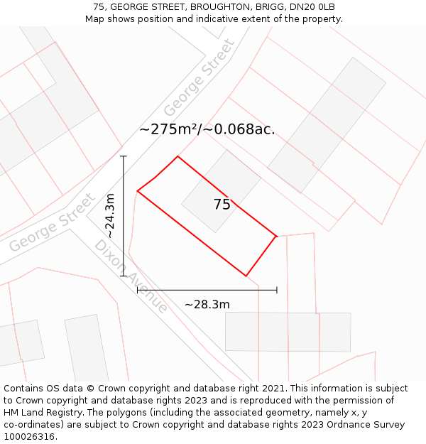 75, GEORGE STREET, BROUGHTON, BRIGG, DN20 0LB: Plot and title map