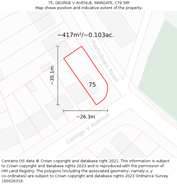 75, GEORGE V AVENUE, MARGATE, CT9 5RF: Plot and title map