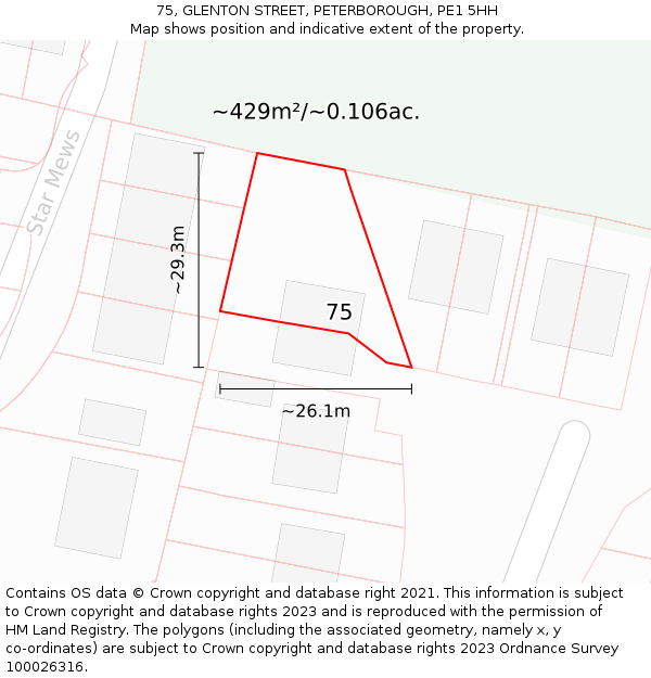 75, GLENTON STREET, PETERBOROUGH, PE1 5HH: Plot and title map