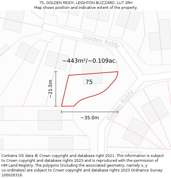 75, GOLDEN RIDDY, LEIGHTON BUZZARD, LU7 2RH: Plot and title map