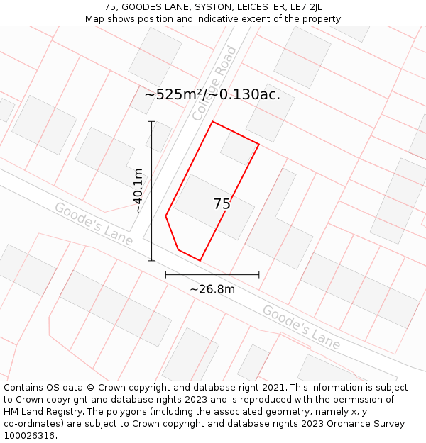 75, GOODES LANE, SYSTON, LEICESTER, LE7 2JL: Plot and title map
