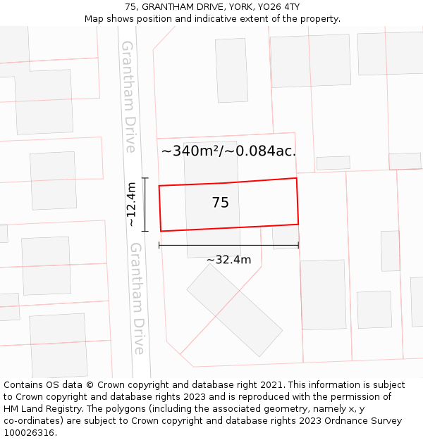 75, GRANTHAM DRIVE, YORK, YO26 4TY: Plot and title map