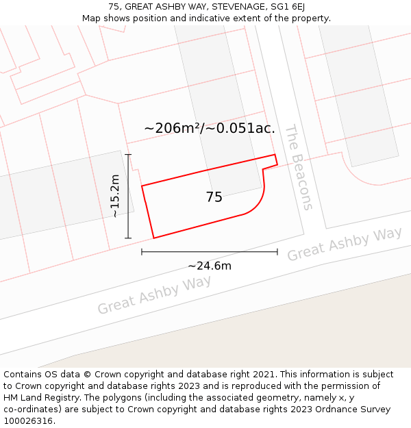 75, GREAT ASHBY WAY, STEVENAGE, SG1 6EJ: Plot and title map