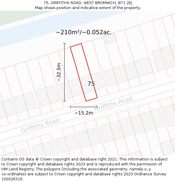 75, GRIFFITHS ROAD, WEST BROMWICH, B71 2EJ: Plot and title map