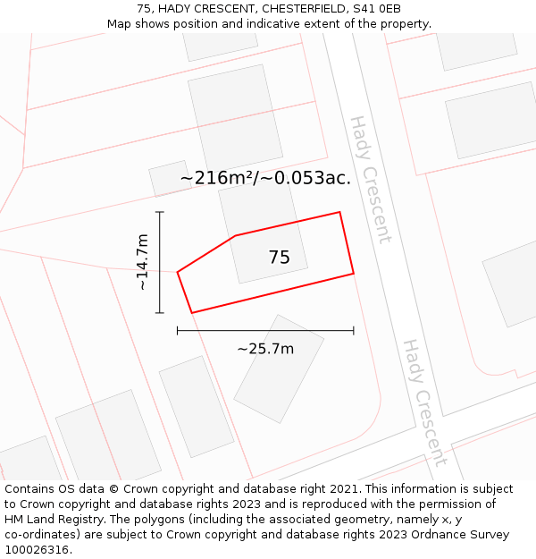 75, HADY CRESCENT, CHESTERFIELD, S41 0EB: Plot and title map