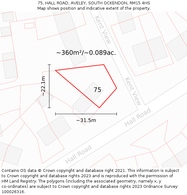 75, HALL ROAD, AVELEY, SOUTH OCKENDON, RM15 4HS: Plot and title map