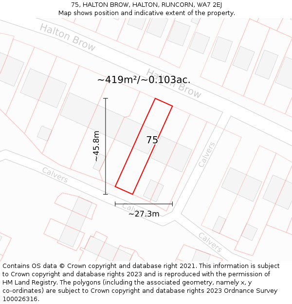 75, HALTON BROW, HALTON, RUNCORN, WA7 2EJ: Plot and title map