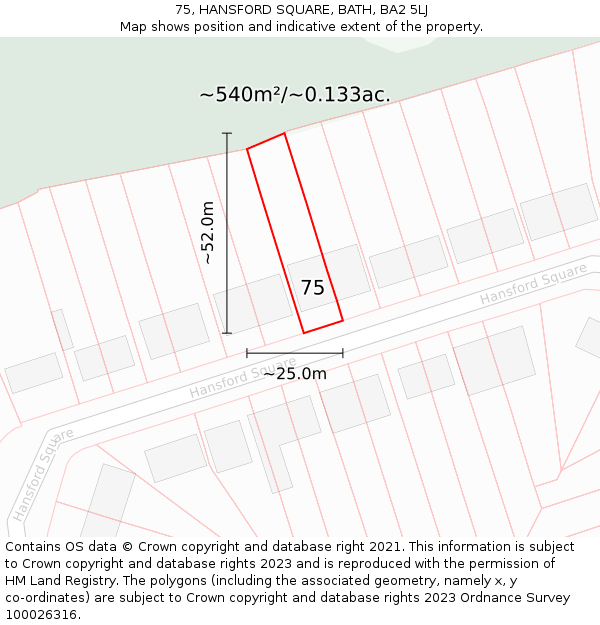 75, HANSFORD SQUARE, BATH, BA2 5LJ: Plot and title map